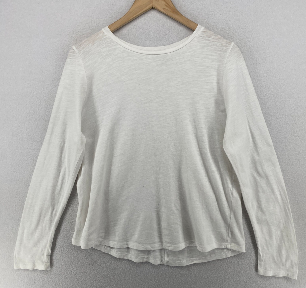 EILEEN FISHER Top PM Slub Organic Cotton Jersey Crew Neck Long Sleeve White